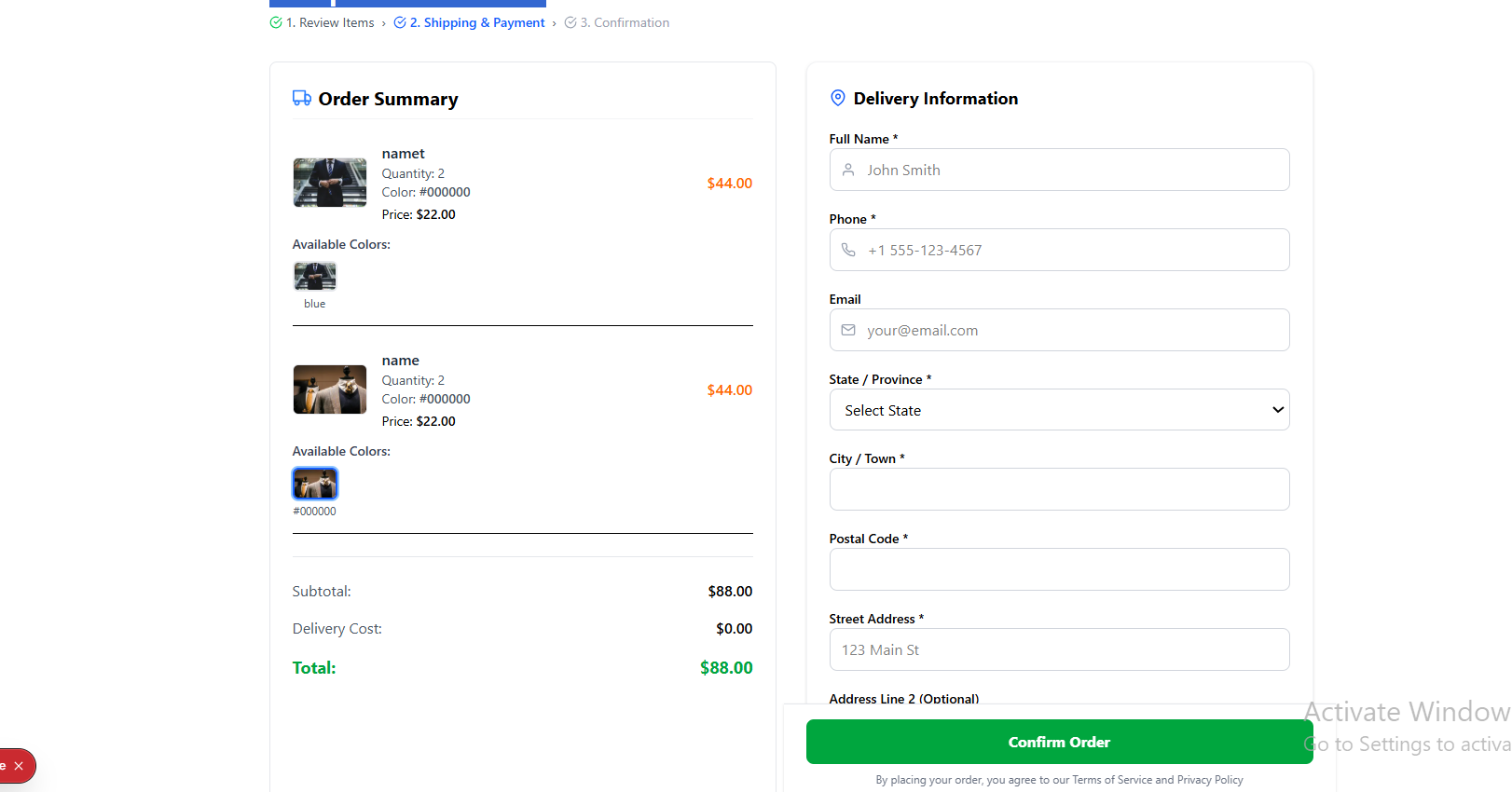 Shopping Cart Page Preview