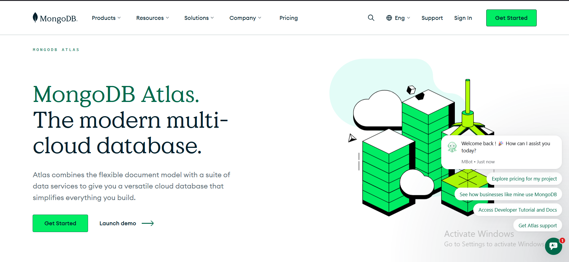 MongoDB Atlas homepage