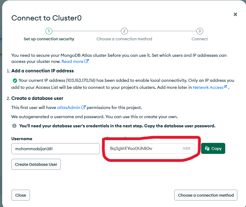 MongoDB user password setup