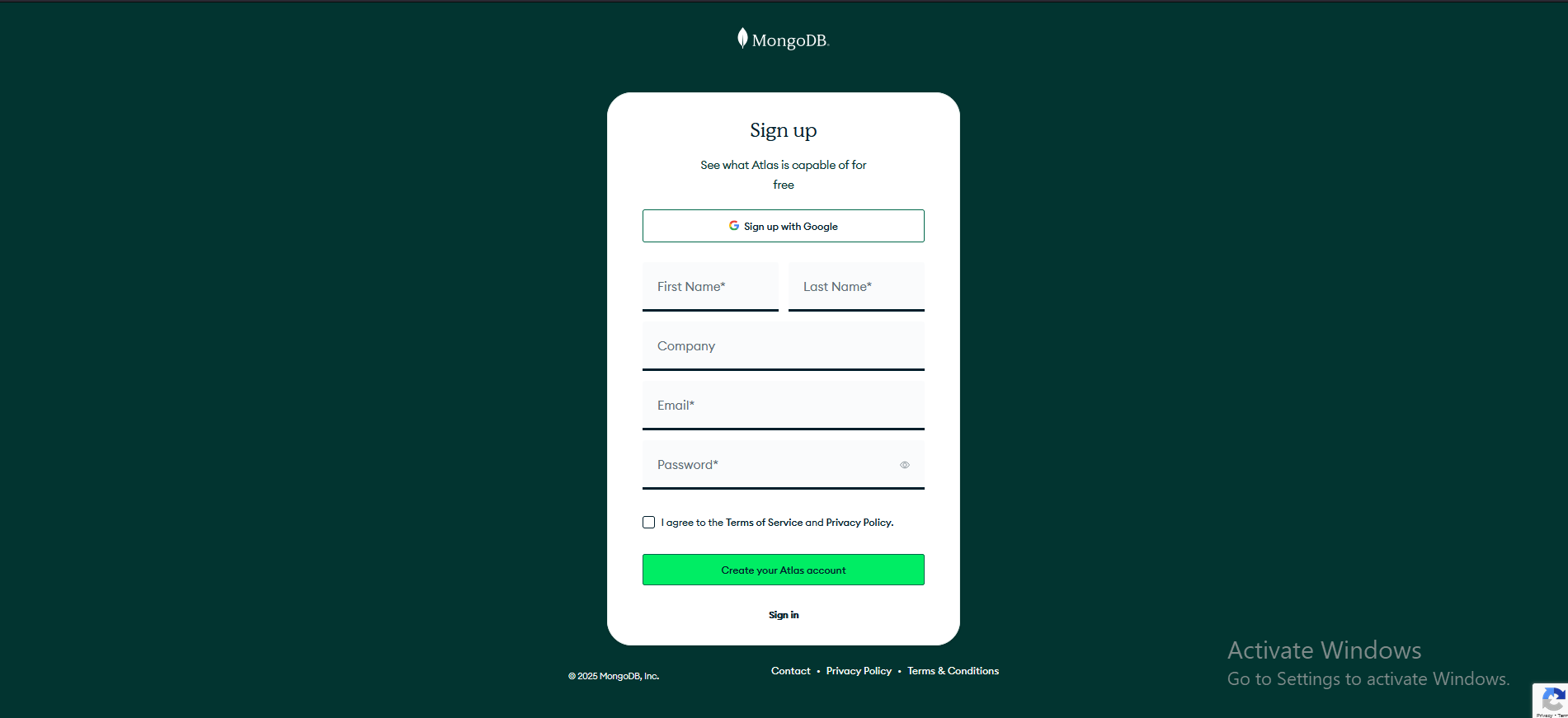 Registration form
