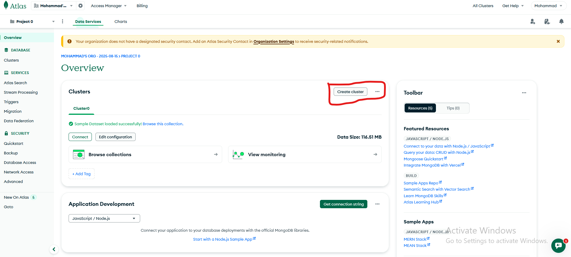 Build a Cluster button