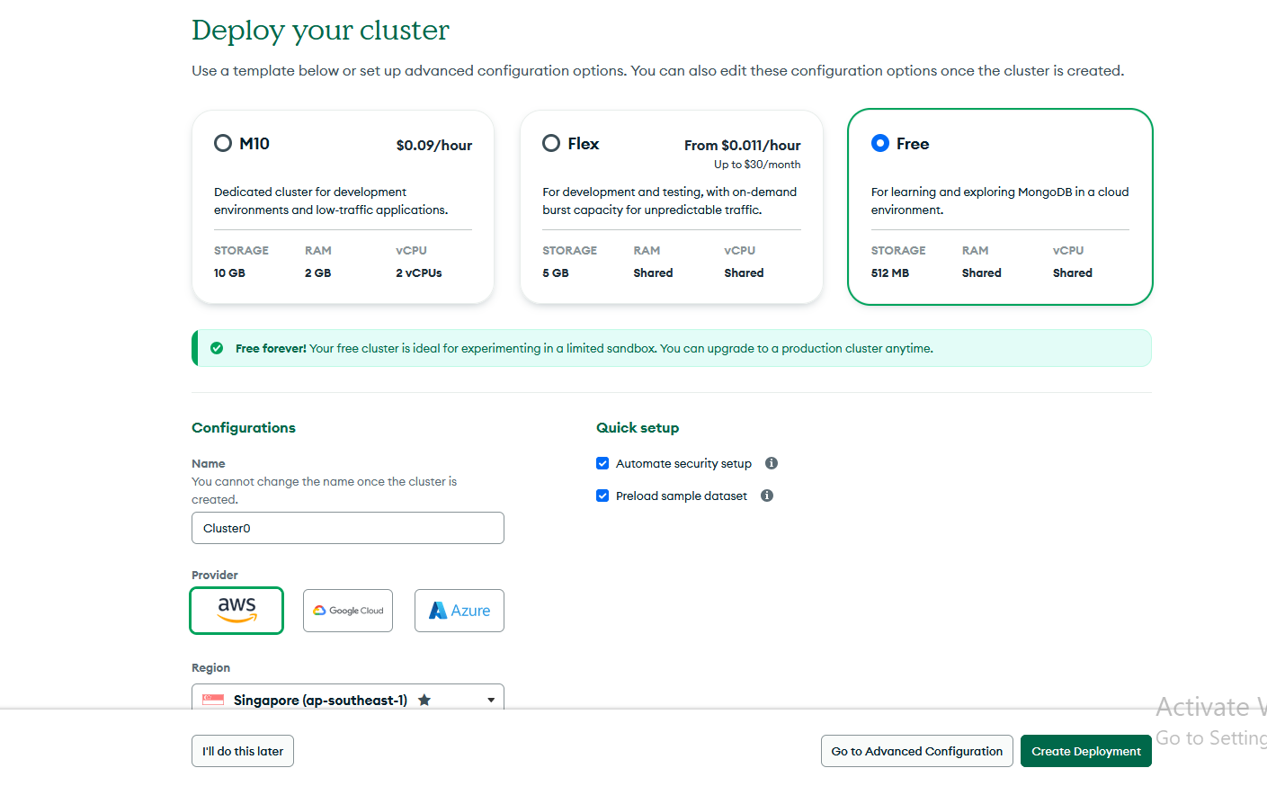Cloud provider and region selection