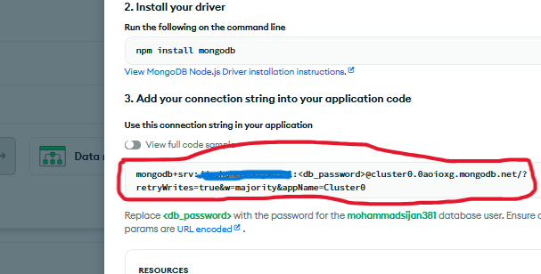 MongoDB Atlas connection string location