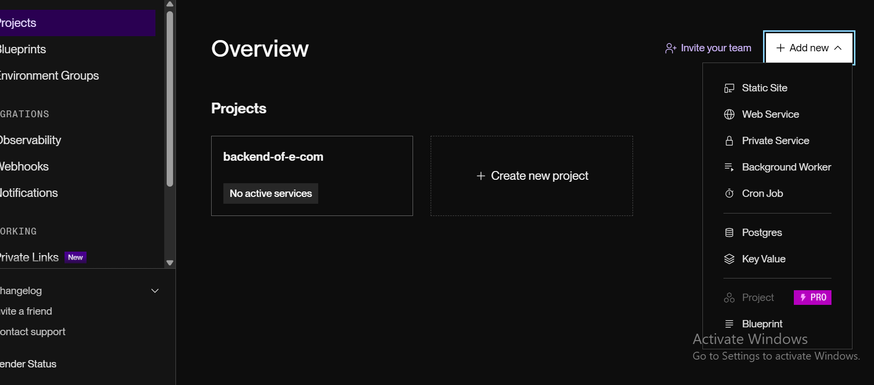 Render new web service